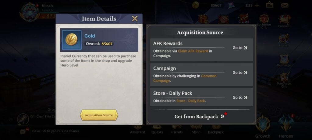 Inariel Legend - Dragon Hunt acquisition sources (gold)