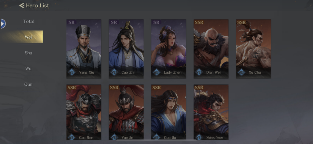 Wei faction heroes - Throne of Three Kingdoms