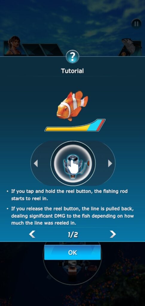 Tutorial screenshot of Ace Fishing Crew.