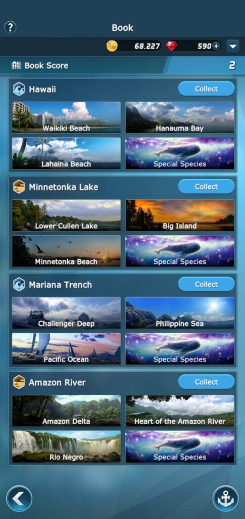 Fish categories in Ace Fishing Crew.