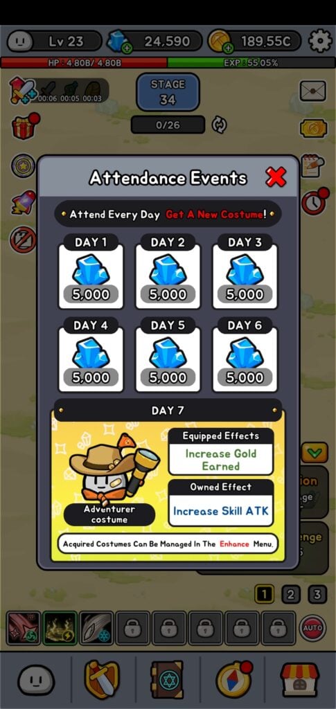 Attendance Event rewards in Stone Adventure.