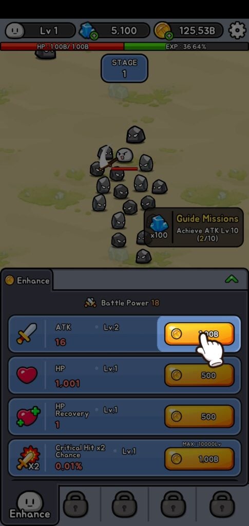 In-game tutorial in Stone Adventure.