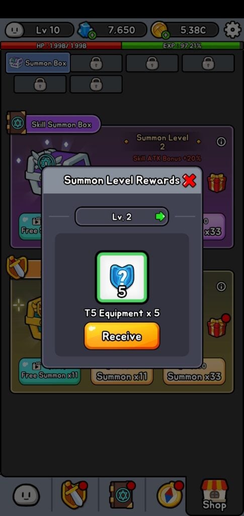 Summons reward in Stone Adventure.