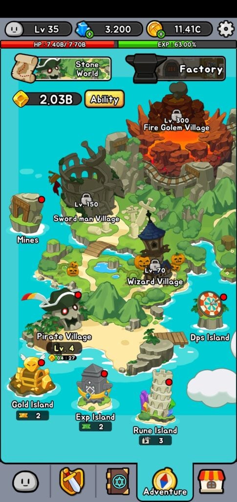 The different game modes in Stone Adventure.