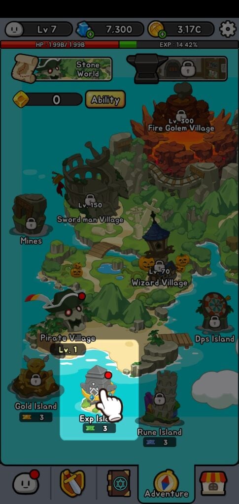 The Adventure tab in Stone Adventure.