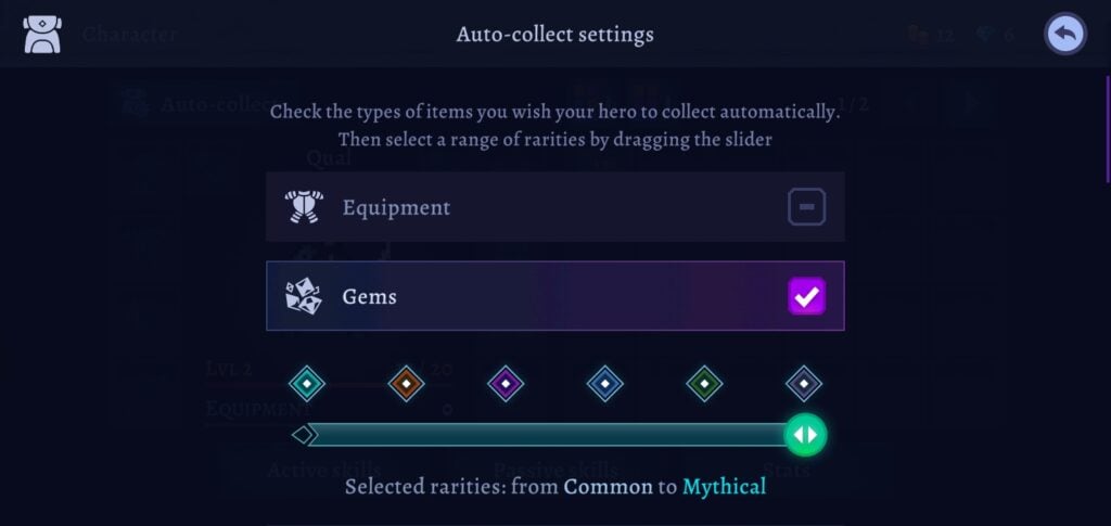 Auto-Collect gear settings in Darkrise.