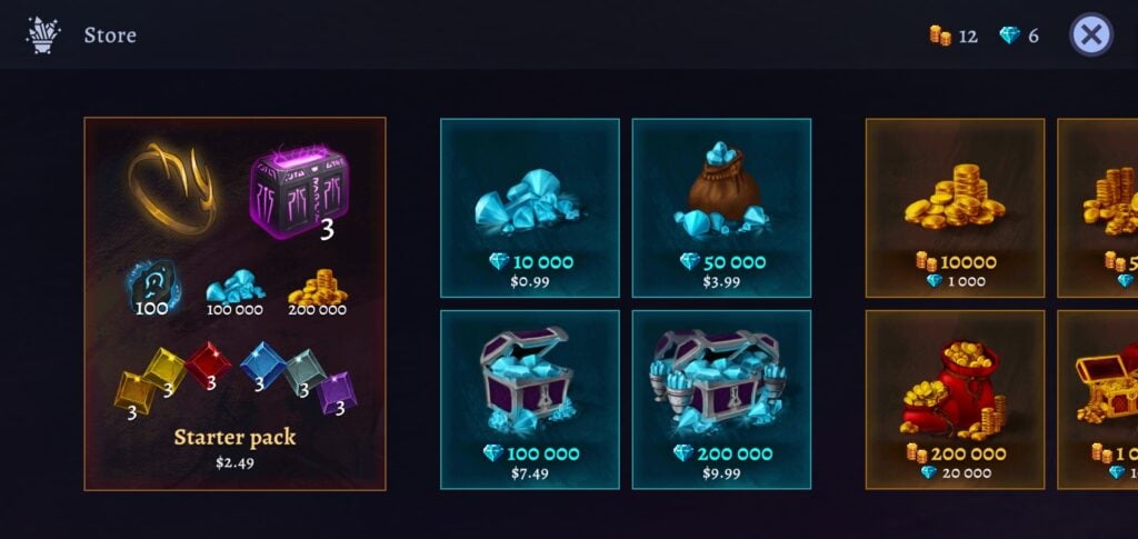 The in-game store in Darkrise.