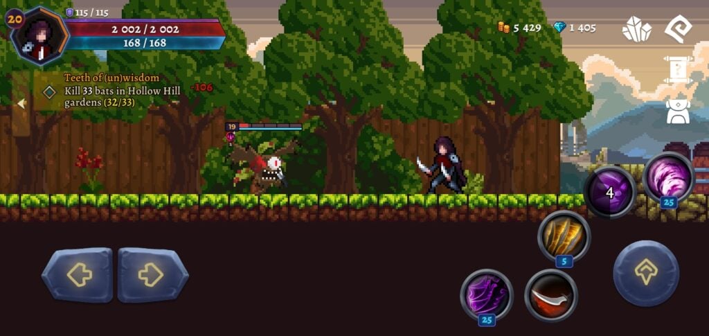 The hero fighting a large bat-like creature in Darkrise.