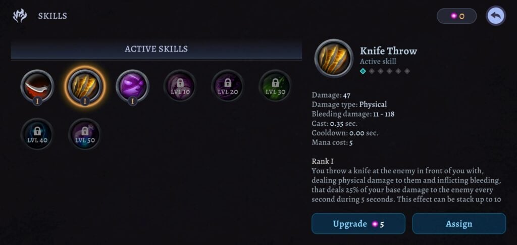 The Rogue's skills in Darkrise.