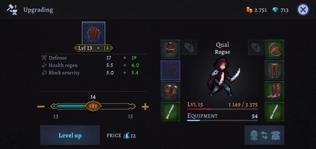 Upgrading an armor in Darkrise.