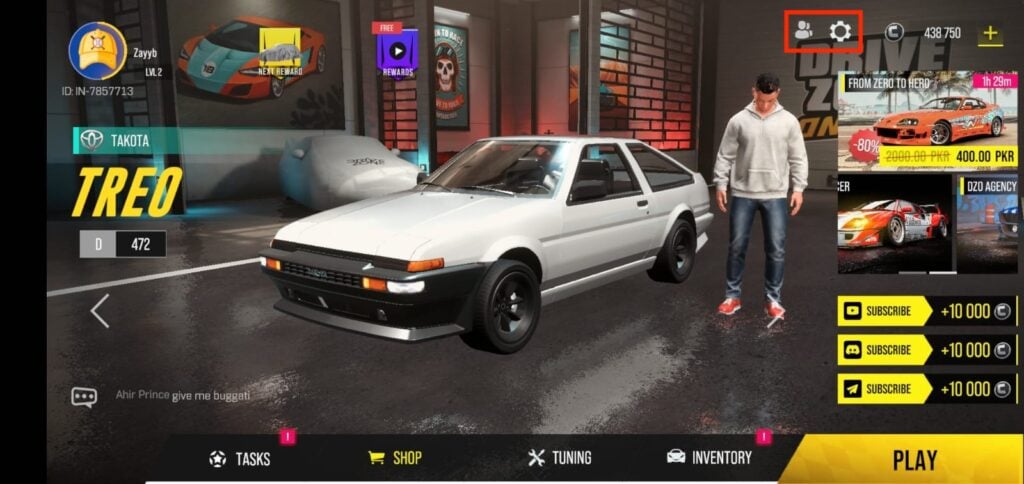 Main screen of Drive Zone Online