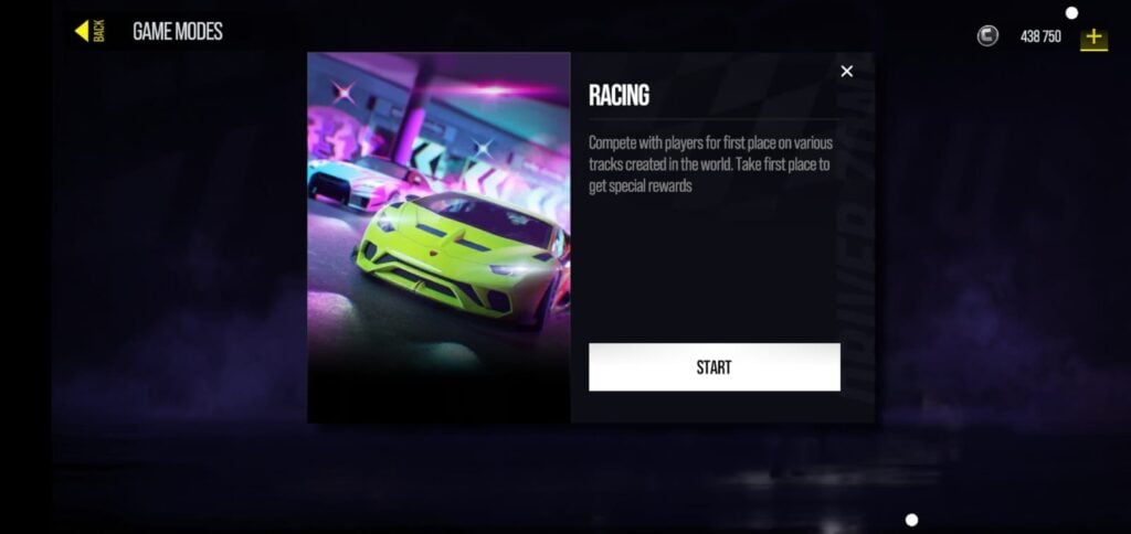 Racing mode in Drive Zone Online