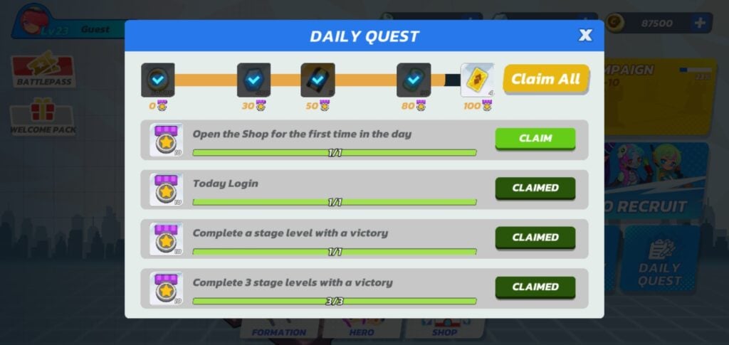 Claiming Daily Quest reward