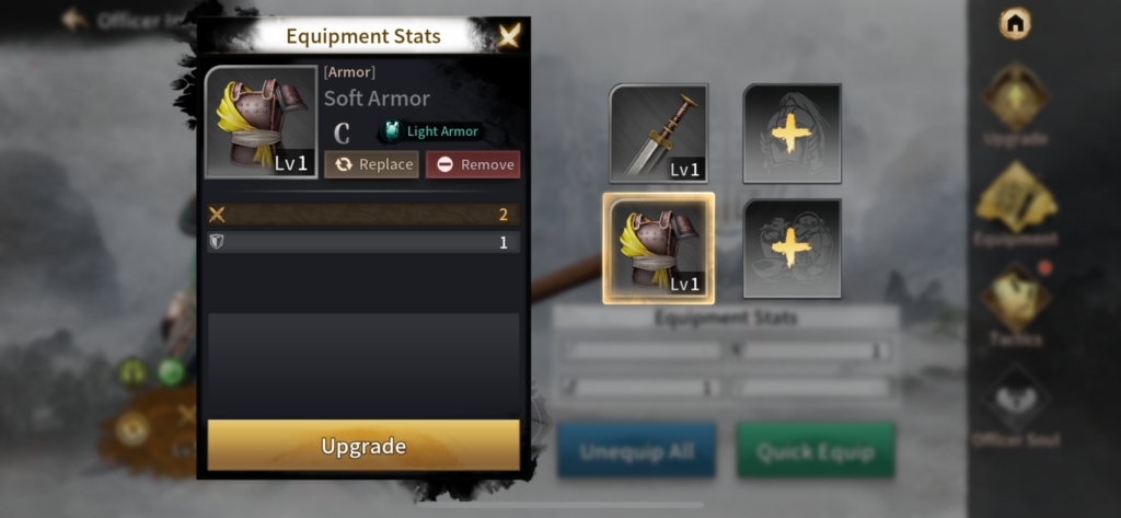 Officers - Equipment stats