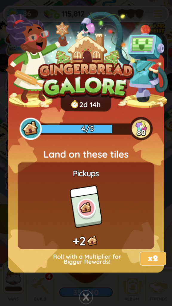 screenshot of the Gingerbread Galore main event in Monopoly GO
