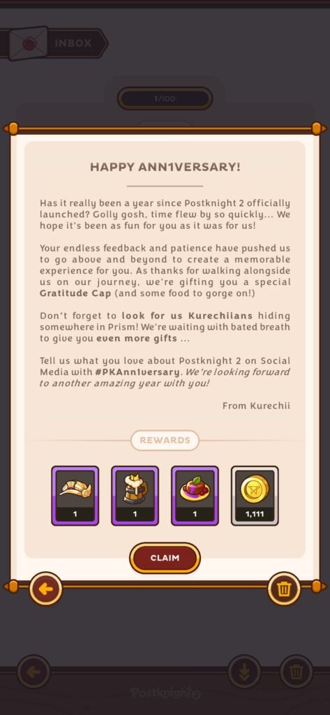 Postknight 2 First anniversary Rewards