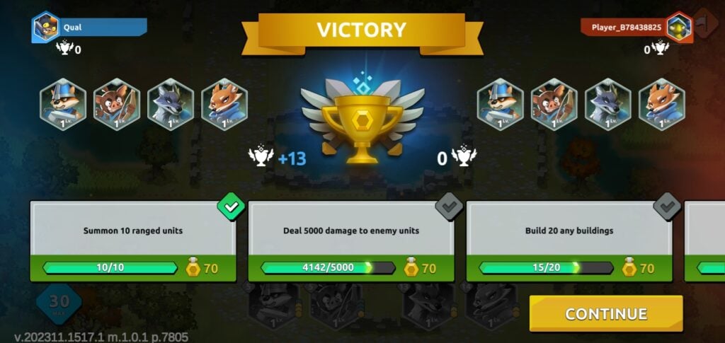 A victory screen in Wild Forest.