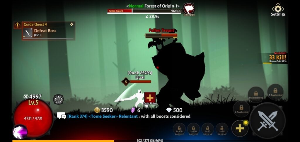 Main character fighting against the Fallen Treant in Immortal Rising.