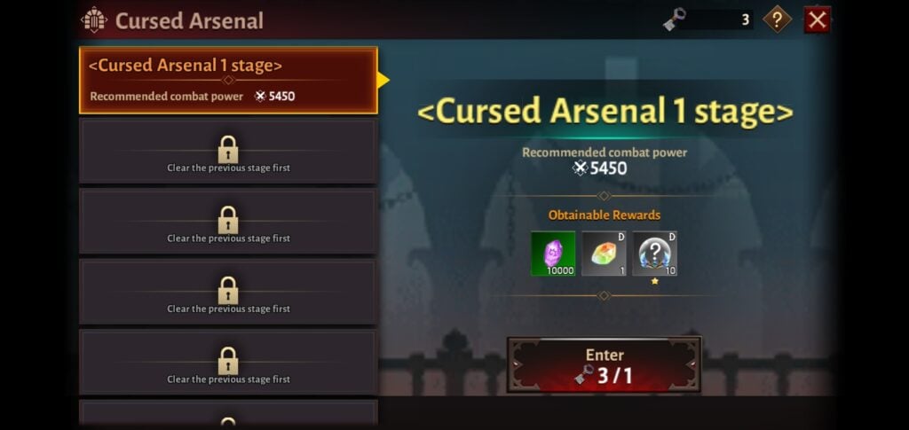 Cursed Arsenal Stage 1 Dungeon in Immortal Rising.