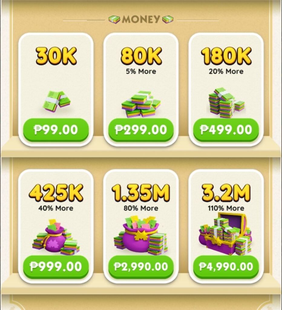 Money section of shop