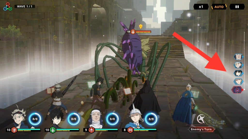 Combat screen of Black Clover M: Rise of the Wizard King