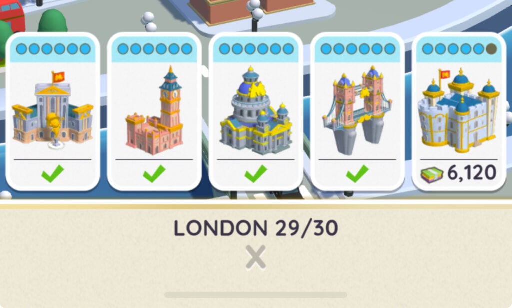 Buildings - Requires six upgrades each on every board