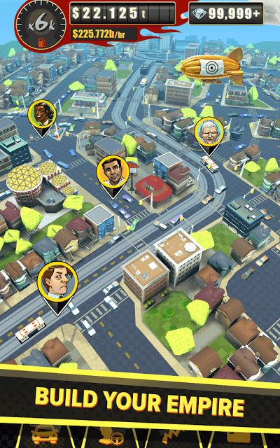 A bird's eye view of your cab fleet in Crazy Taxi Gazillionaire