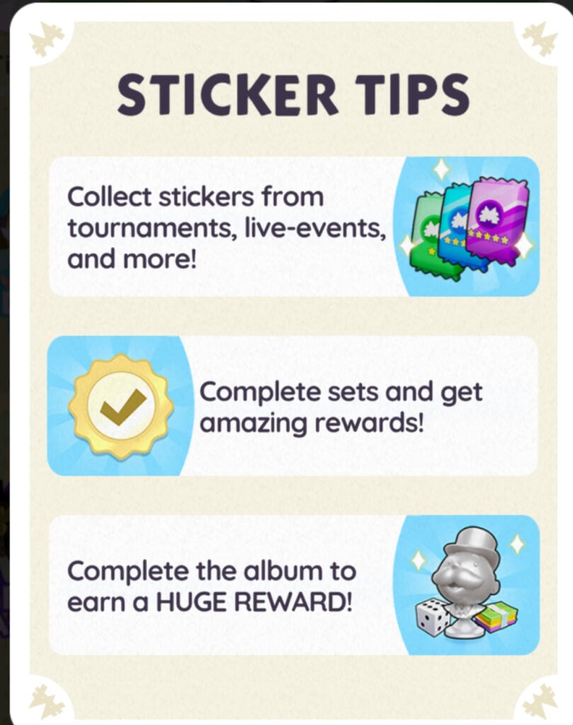 Sticker tips - complete sets to win rewards