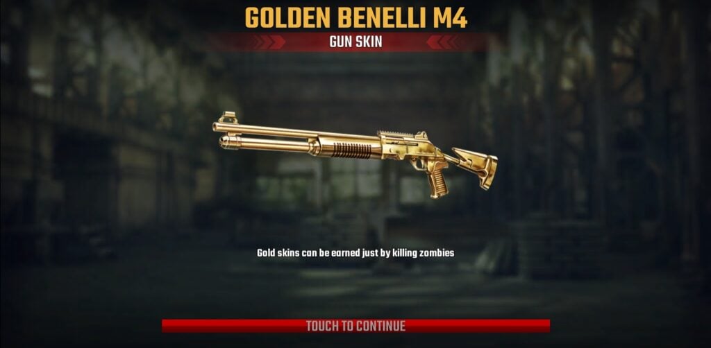 The Golden Benelli M4 skin in Zombie Fire 3D.