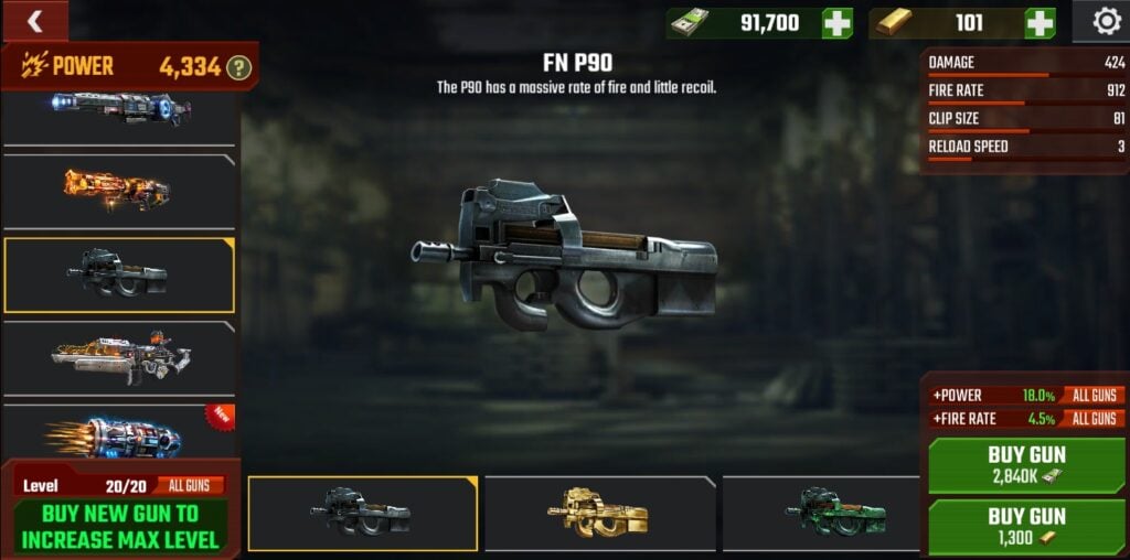 The FN P90 in Zombie Fire 3D.