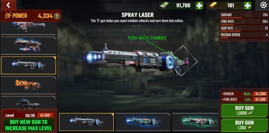 The Spray Laser in Zombie Fire 3D.