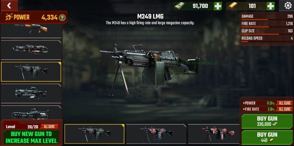 The M249 LMG in Zombie Fire 3D.