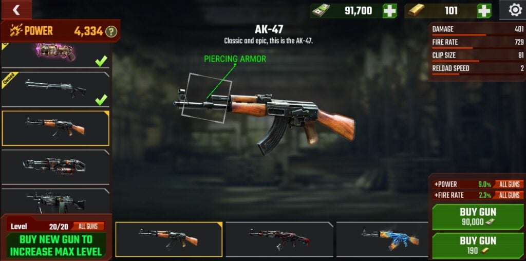 The AK-47 in Zombie Fire 3D.