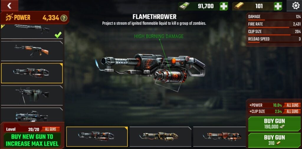 The Flamethrower in Zombie Fire 3D.