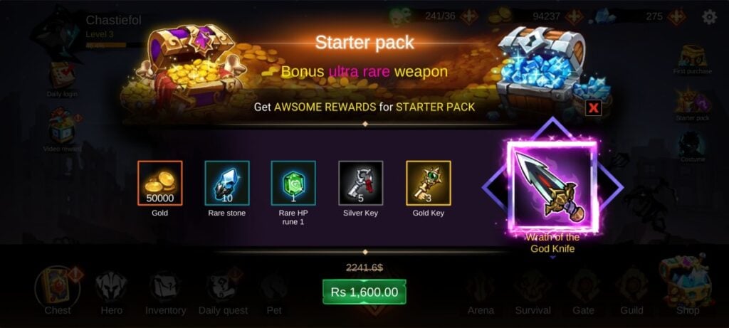 Starter pack in Shadow Lord: Legends Knight