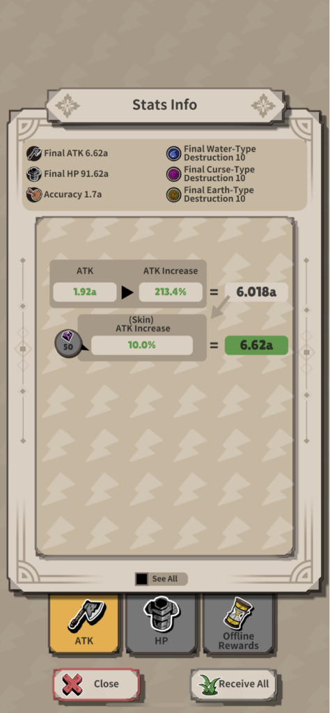 stats info in the rpg game