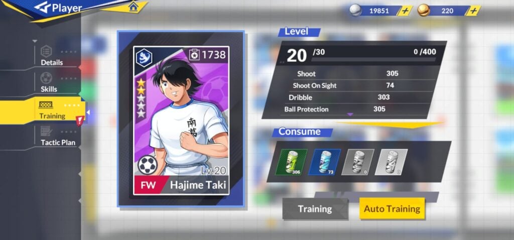 Captain Tsubasa Ace player's information