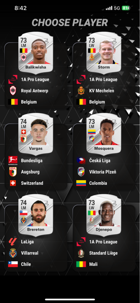 choose a player in madfut 24 