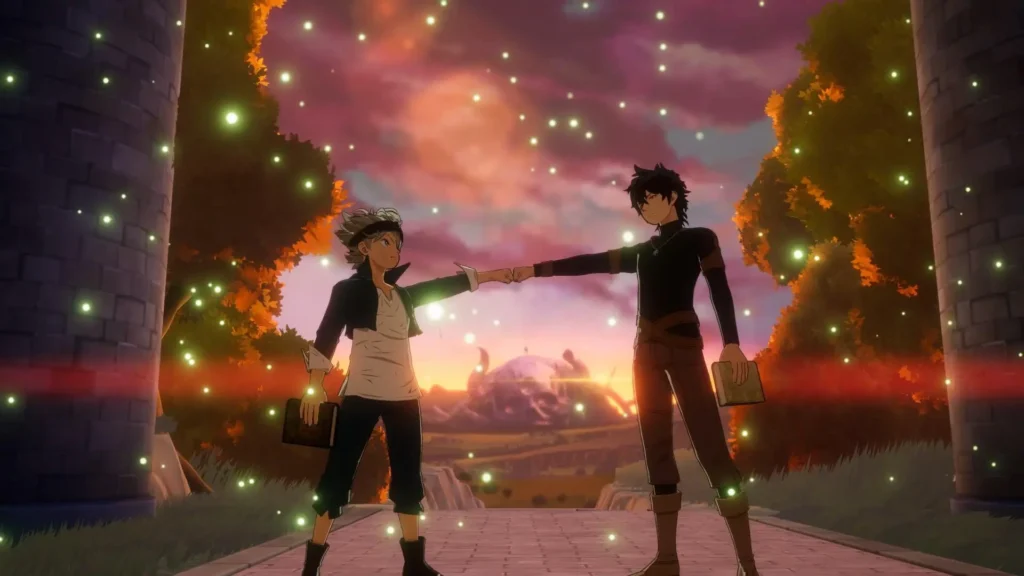 Asta and Yuno fist bumping in Black Clover M.