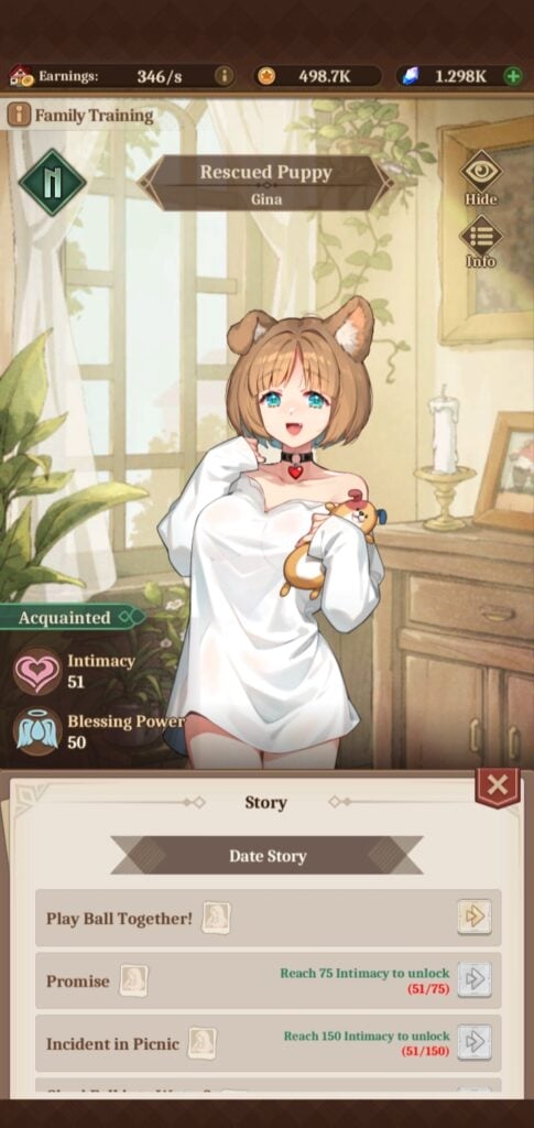 Screenshot of Gina's stories in Isekai: Slow Life.