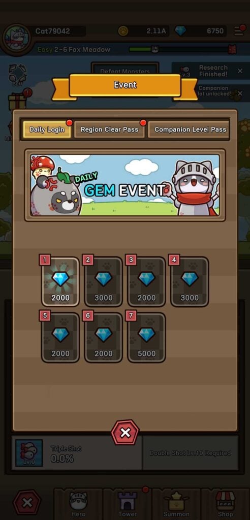 Cat Hero: Idle RPG - Log In Events