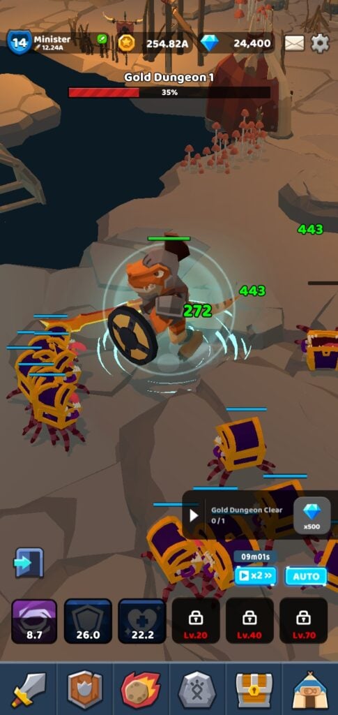 The player clearing out a mob in Dino Knight.