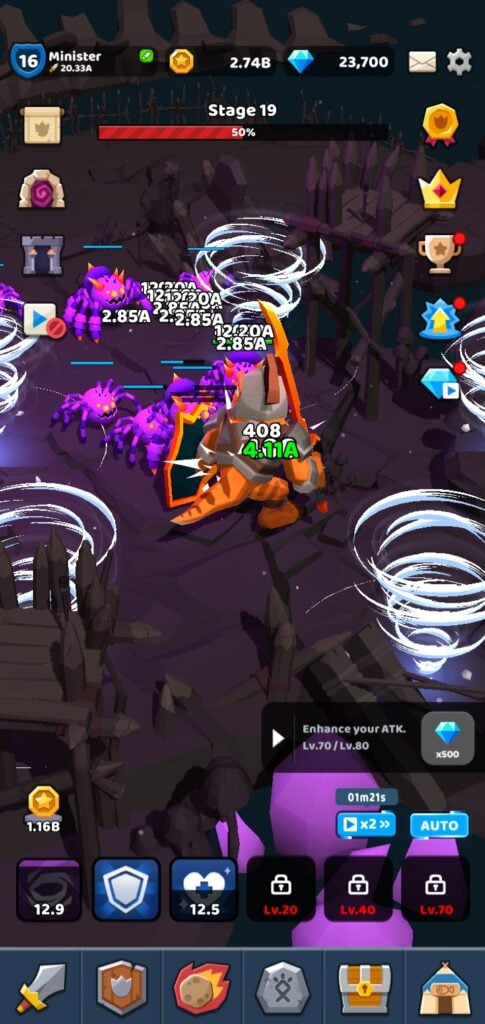 The player battling enemies in Dino Knight.