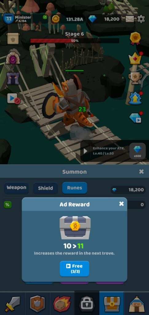 Ad reward pop-up in Dino Knight.