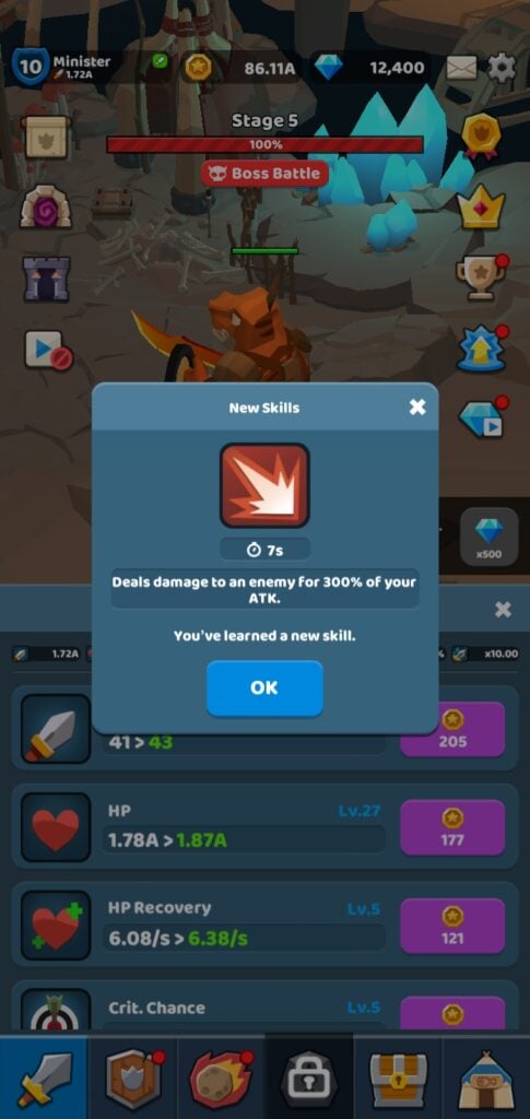 A new skill unlocked in Dino Knight.