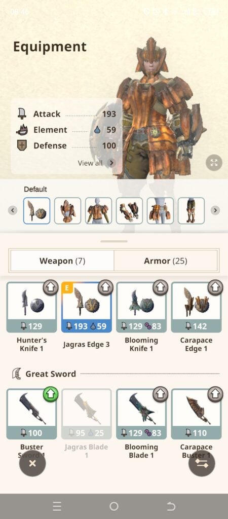 toggle tab for weapons and armor