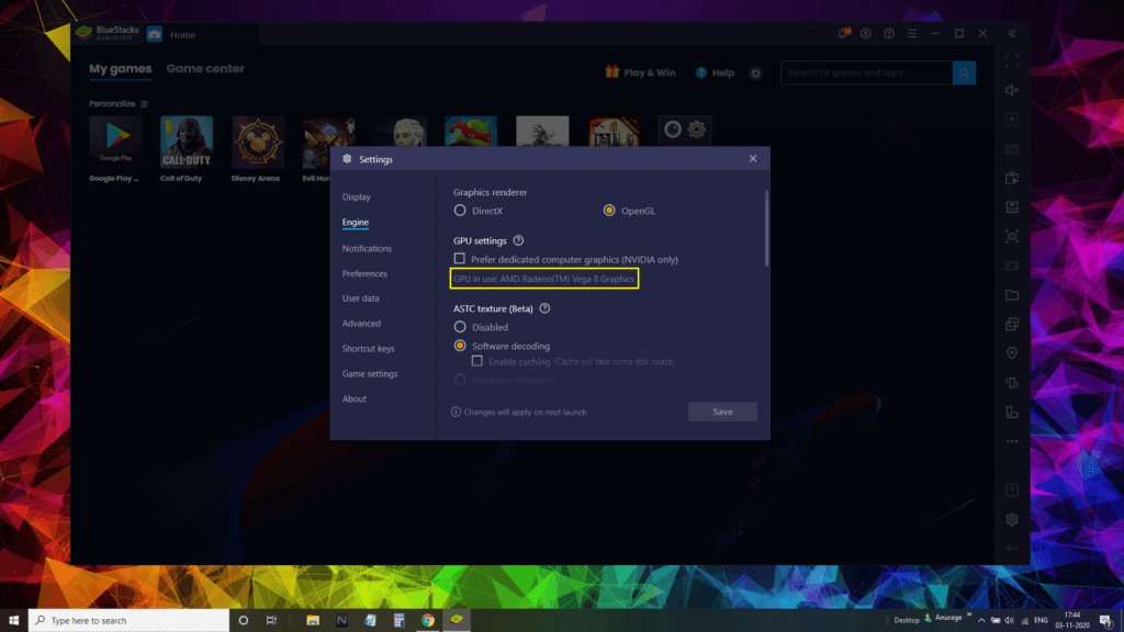 Check GPU in use again in the settings menu. 