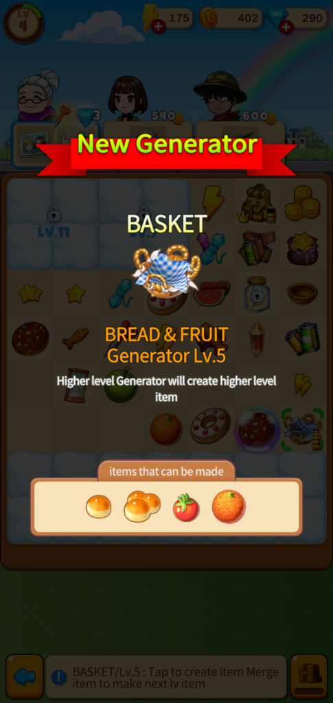 Image of the New Basket Generator unlocked.