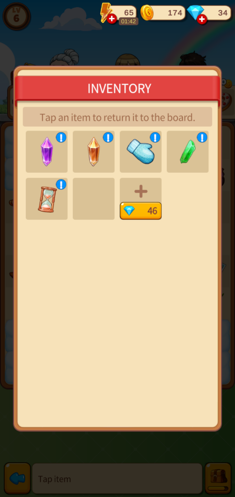 Image showing the current items inside the Inventory.