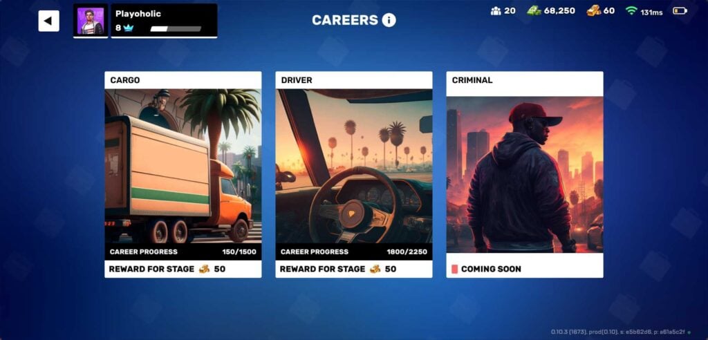 Vice Online - 3D Multiplayer - Career Menu